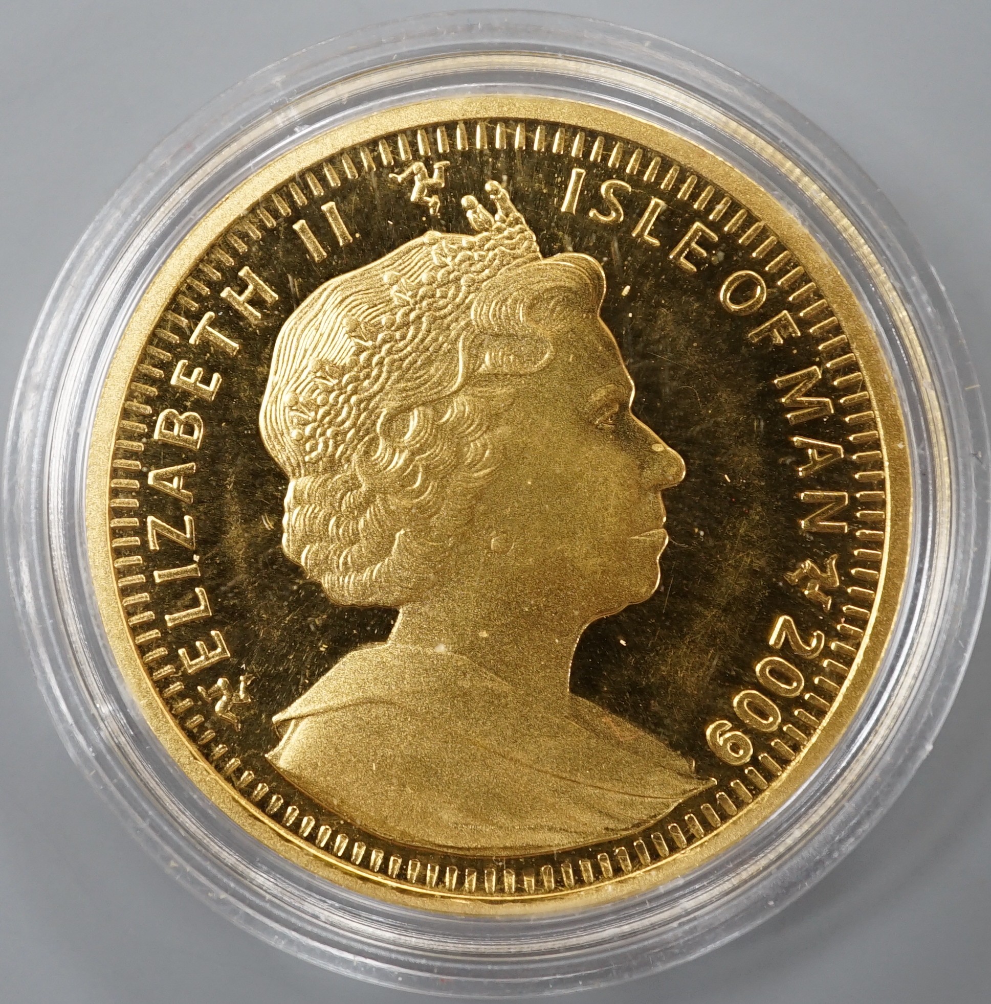 A 2009 Isle of Man 1oz gold One Noble coin.